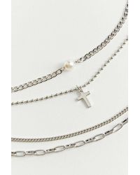 Urban Outfitters Pearl & Cross Layering Necklace Set - Metallic