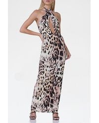 AFRM - Genie Leopard Print Jersey Knit Halter Tie Maxi Dress - Lyst