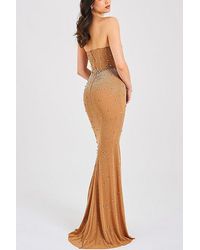 fatima nude crystal sleeveless corset mermaid maxi dress Miss Circle Women Fatima Crystal Sleeveless Corset Mermaid Maxi Dress