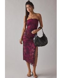 uo samara mesh strapless slit midi dress Urban Outfitters Uo Samara Mesh Strapless Midi Dress In Blue
