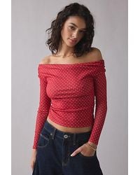 Urban Outfitters - Uo Fia Mesh Long Sleeve Off-The-Shoulder Crop Top - Lyst
