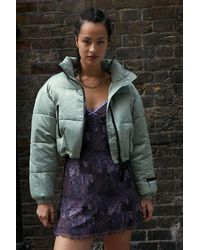 Urban Outfitters Uo Cropped Satin Puffer Jacket - Green