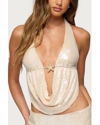 Edikted - Roxey Sequin Backless Cowl Neck Top - Lyst