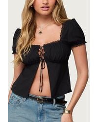Edikted - Lacey Split Front Lace Up Top - Lyst