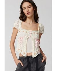 Urban Outfitters - Uo Kourtney Floral Embroidered Short Sleeve Cardigan - Lyst