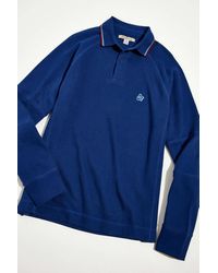 Urban Outfitters Uo Fisheye Heavyweight Long Sleeve Polo Shirt - Blue