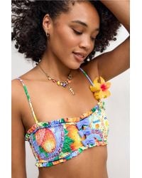Damson Madder - Jessie Orange Print Shirred Bow Bikini Top - Lyst