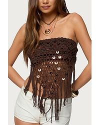 Edikted - Handkerchief Backless Crochet Fringed Top - Lyst