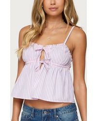 Edikted - Avenly Striped Tie Front Babydoll Top - Lyst