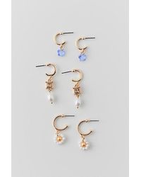 Urban Outfitters - Flower And Pearl Charm Mini Hoop Earring Set - Lyst