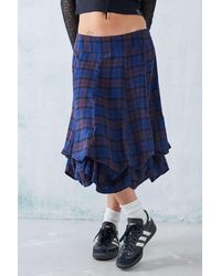 Urban Outfitters - Uo Blue Check Hitched Up Midi Skirt - Lyst