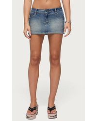 Edikted - Seffie Low Rise Stretchy Denim Micro Skort - Lyst