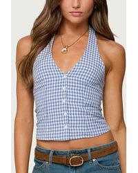 Edikted - Evan Gingham Button Up Halter Top - Lyst