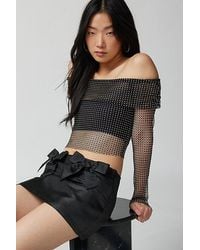 Urban Outfitters - Uo Diana Diamante Fishnet Off-The-Shoulder Top - Lyst
