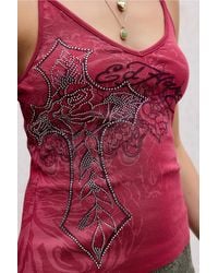 Ed Hardy - Uo Exclusive Rose Cross Diamanté Cami - Lyst