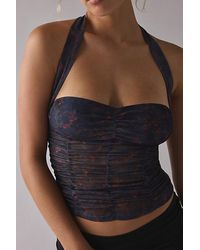 Urban Outfitters - Uo Erin Ruched Sheer Mesh Cropped Halter Top - Lyst