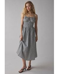 Glamorous - Gingham Tie-Front Smocked Midi Dress - Lyst