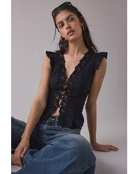 Kimchi Blue - Aurelia Lace Trim Flutter Sleeve Blouse - Lyst