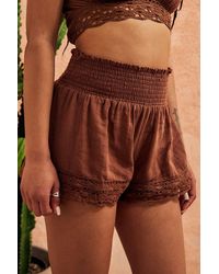 Urban Outfitters Uo Brown Crinkle & Lace Beach Short