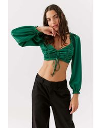 Urban Outfitters Uo Caroleena Cropped Puff Sleeve Blouse - Green
