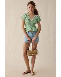 Kimchi Blue - Jane Ruched Lace Trim Short Sleeve Blouse - Lyst