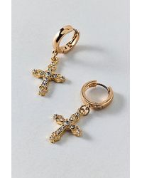Urban Outfitters - Maria Rhinestone Cross Hoop Earring - Lyst