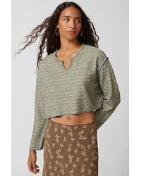 Urban Outfitters - Uo Parker Notch Neck Ribbed Long Sleeve Top - Lyst