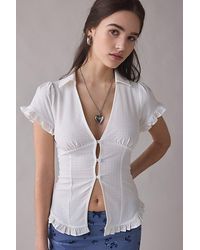 Kimchi Blue - Rebecca Ruffle Split-Front Slim Short Sleeve Button-Up Shirt Top - Lyst