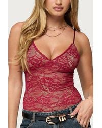 Edikted - Nolyn Sheer Lace V Neck Bodysuit - Lyst