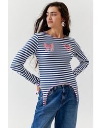 Urban Outfitters - Striped Bow Long Sleeve Baby Tee - Lyst