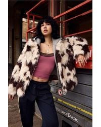 BDG - Cow Print Faux Fur Coat Jacket Xs At Urban Outfitters - Lyst