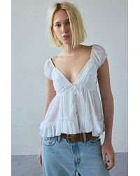 Kimchi Blue - Izzy Lace Trim Button-Front Babydoll Blouse - Lyst