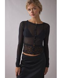 Kimchi Blue - Sabrina Sheer Mesh Lace Trim Cardigan - Lyst