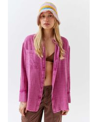 Urban Outfitters Uo Lucy Textured Button-down Shirt - Pink