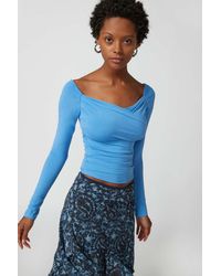 Urban Outfitters - Uo Sandy Off-the-shoulder Long Sleeve Top In Blue,at - Lyst