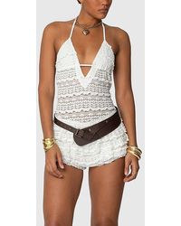 Edikted - Lanney Ruffled Sheer Lace Romper - Lyst