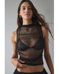 Urban Outfitters - Uo Molly Ruched Sheer Mesh High Neck Tank Top - Lyst
