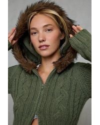 BDG - Camille Cropped Cable Knit Zip-Up Hoodie Sweater - Lyst