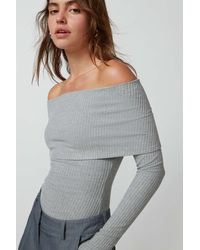 Urban Outfitters - Uo Hailey Foldover Off-the-shoulder Long Sleeve Top In Grey,at - Lyst