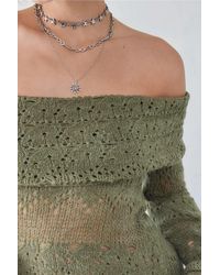 Urban Outfitters - Uo - strickpullover mit laufmaschendesign und bardot-ausschnitt - Lyst