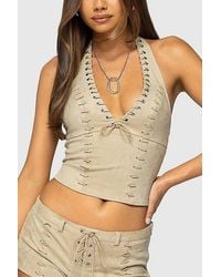Edikted - Sloane Faux Suede Halter Top - Lyst