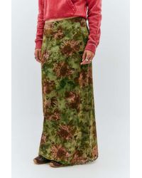 Urban Outfitters - Uo Green Floral Flocked Mesh Maxi Skirt - Lyst