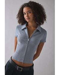 Urban Outfitters - Uo Ledia Slim Short Sleeve Zip-Front Shirt Top - Lyst