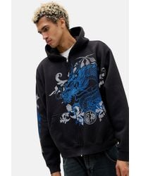 Urban Outfitters - Uo Washed Black Dragon Zip-through Hoodie - Lyst