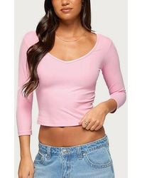 Edikted - Lakia V Neck Three-Quarter Sleeve Top - Lyst