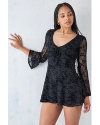 Urban Outfitters - Uo Eva Flocked Mesh Romper - Lyst