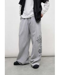 Ed Hardy - Uo Exclusive Grey Dragon Wide Leg Joggers - Lyst