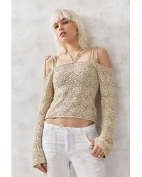 Urban Outfitters - Uo Pointelle Cold Shoulder Tie Knit Top - Lyst