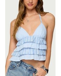 Edikted - Tiered Ruffle Backless Striped Halter Top - Lyst