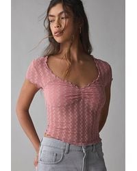 Kimchi Blue - Anabella Textured Sheer Mesh Lettuce-Edge Top - Lyst